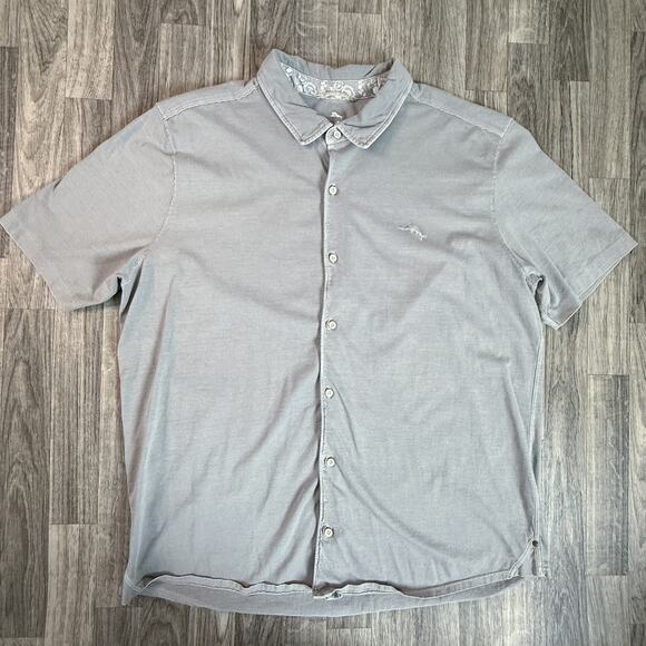 Tommy Bahama Pima Cotton Polo Button Shirt Gray XXL Made in Peru Island Style - Picture 1 of 6